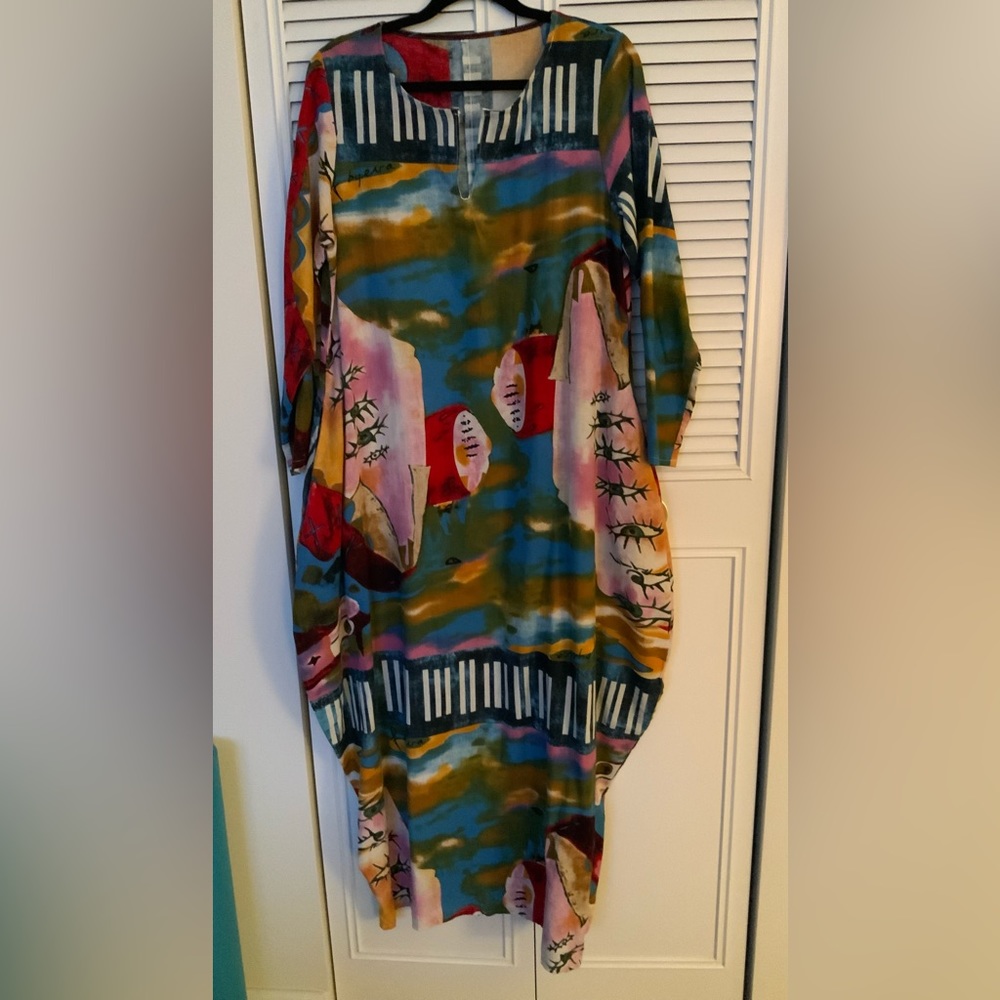 Women's Loose Cotton Linen Long Kaftan Dress with Pockets